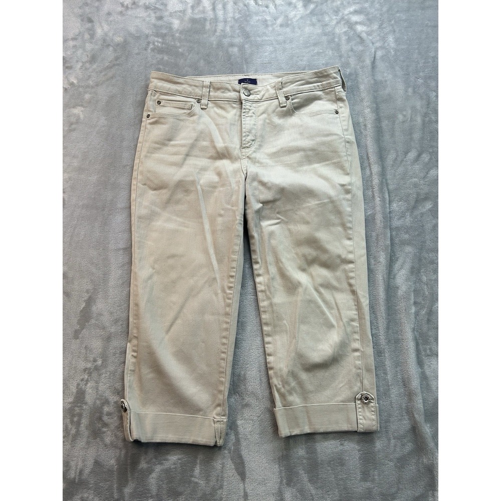 NYDJ Jeans Womens Sz 10 White Crop Stretch Mid Rise Whiskered Denim Cuffed Comfy